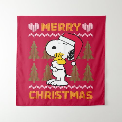 Peanuts  Snoopy  Woodstock Santa Claus Hug Tapestry