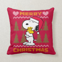 Peanuts | Snoopy & Woodstock Santa Claus Hug Throw Pillow