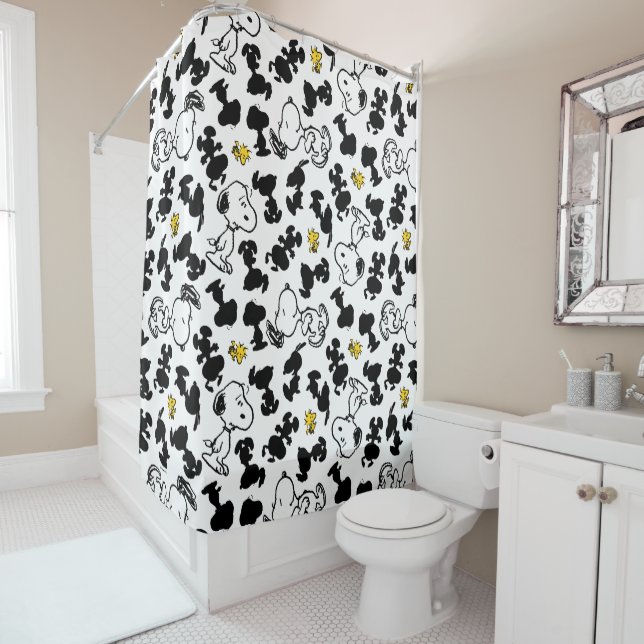 Peanuts |  Snoopy & Woodstock Shadow Pattern Shower Curtain (In Situ)