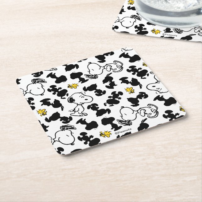 Peanuts |  Snoopy & Woodstock Shadow Pattern Square Paper Coaster (Angled)
