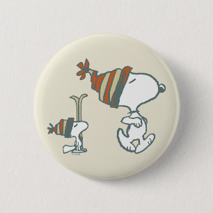 Peanuts Snoopy & Woodstock Ski Trip Button