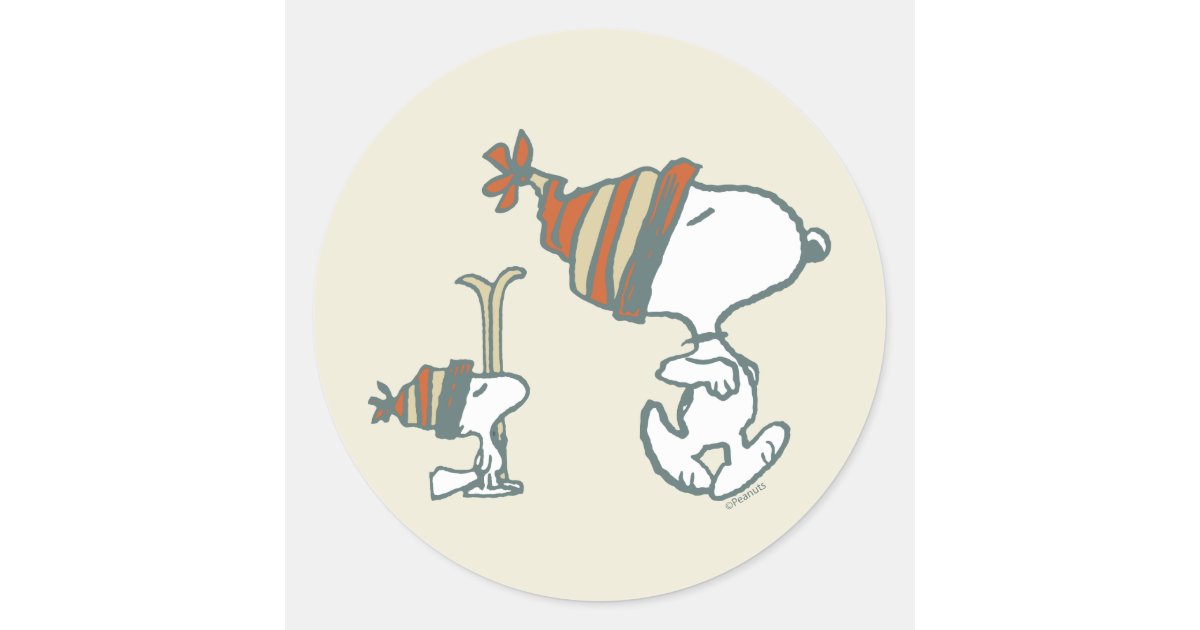 Peanuts, Snoopy & Woodstock Ski Trip Classic Round Sticker