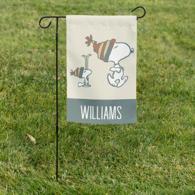 Peanuts | Snoopy & Woodstock Ski Trip Garden Flag (In SItu)