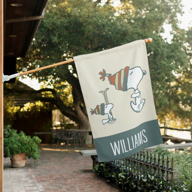 Peanuts | Snoopy & Woodstock Ski Trip House Flag (In SItu)