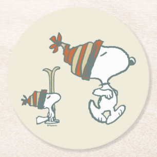 Peanuts Snoopy & Woodstock Ski Trip Round Paper Coaster