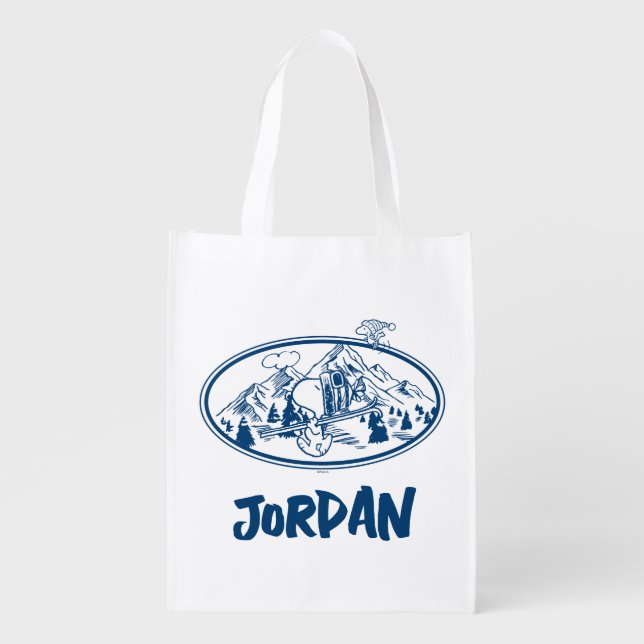 Peanuts | Snoopy & Woodstock Skiing Grocery Bag (Front)