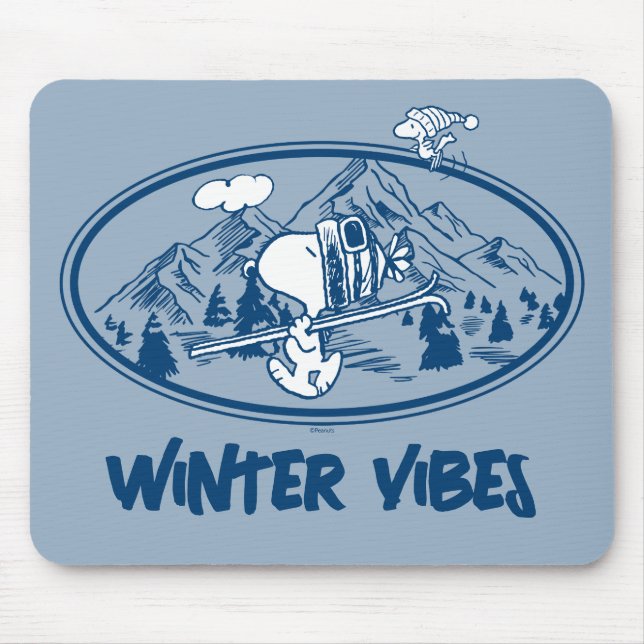 Peanuts | Snoopy & Woodstock Skiing Mouse Pad (Front)