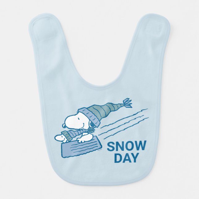 Peanuts | Snoopy & Woodstock Sledding Baby Bib (Front)