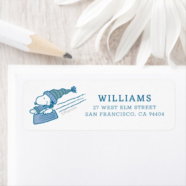 Peanuts | Snoopy & Woodstock Sledding Label (Insitu)