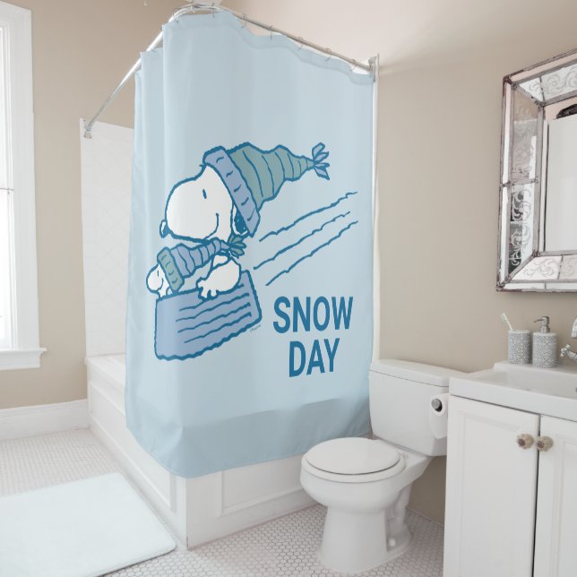 Peanuts | Snoopy & Woodstock Sledding Shower Curtain (In Situ)
