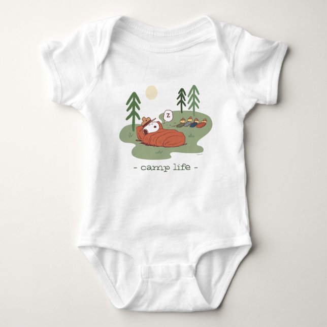 Peanuts | Snoopy & Woodstock Sleeping Campers Baby Bodysuit (Front)
