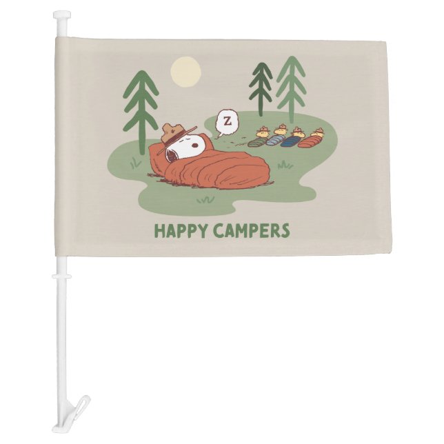 Peanuts | Snoopy & Woodstock Sleeping Campers Car Flag (Front)