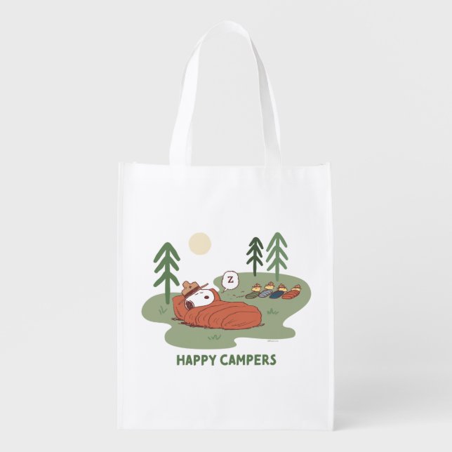 Peanuts | Snoopy & Woodstock Sleeping Campers Grocery Bag (Front)