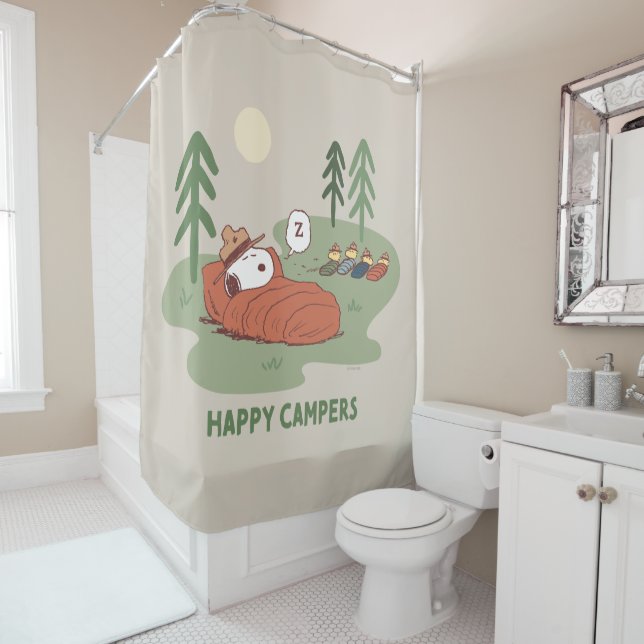 Peanuts | Snoopy & Woodstock Sleeping Campers Shower Curtain (In Situ)