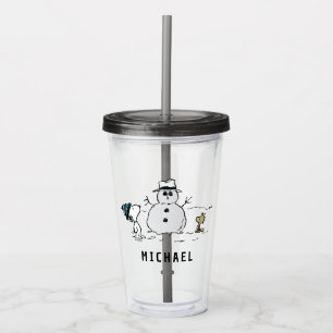 Peanuts   Snoopy & Woodstock Snowman   Add Name Acrylic Tumbler