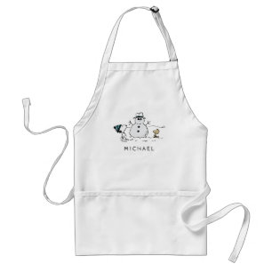 Peanuts   Snoopy & Woodstock Snowman   Add Name Adult Apron