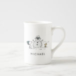 Peanuts | Snoopy & Woodstock Snowman | Add Name Bone China Mug<br><div class="desc">Check out this fun Peanuts design featuring Snoopy and Woodstock.</div>