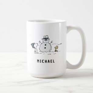 Peanuts Snoopy & Woodstock Snowman Add Name Coffee Mug