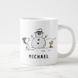 Peanuts | Snoopy & Woodstock Snowman | Add Name Giant Coffee Mug<br><div class="desc">Check out this fun Peanuts design featuring Snoopy and Woodstock.</div>
