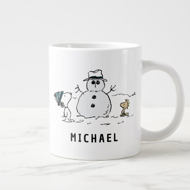 Peanuts | Snoopy & Woodstock Snowman | Add Name Giant Coffee Mug (Right)