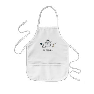 Peanuts   Snoopy & Woodstock Snowman   Add Name Kids' Apron