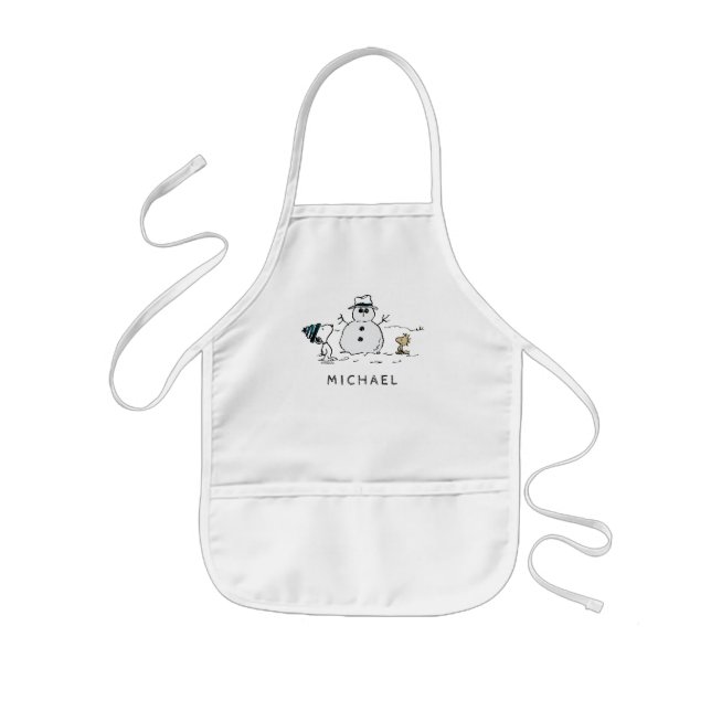 Peanuts | Snoopy & Woodstock Snowman | Add Name Kids' Apron (Front)