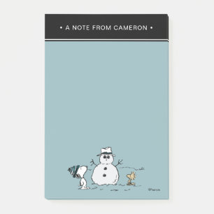 Peanuts Snoopy & Woodstock Snowman Add Name Post-it Notes