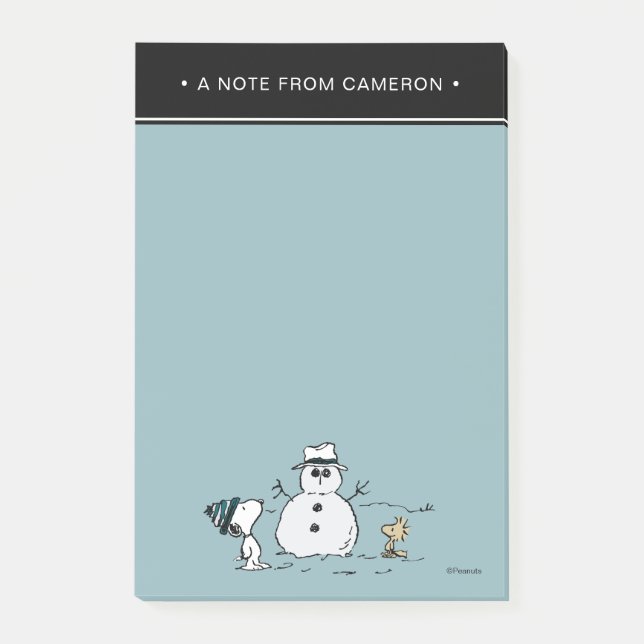 Peanuts | Snoopy & Woodstock Snowman | Add Name Post-it Notes (Front)
