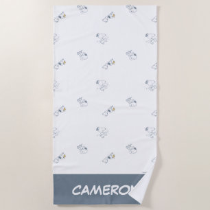 Peanuts Snoopy & Woodstock Soft Gray Pattern Beach Towel