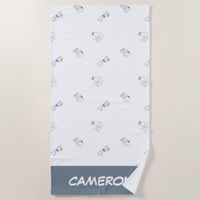 Peanuts | Snoopy & Woodstock Soft Gray Pattern Beach Towel (Front)