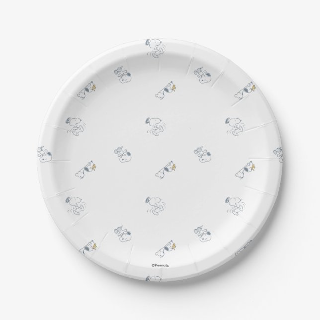 Peanuts | Snoopy & Woodstock Soft Gray Pattern Paper Plates (Front)