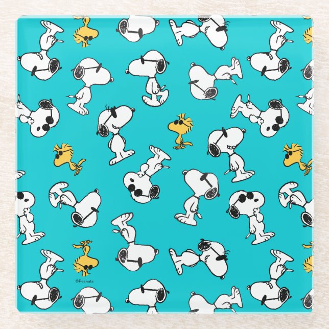 Peanuts | Snoopy & Woodstock Sunglasses Pattern Glass Coaster (Front)