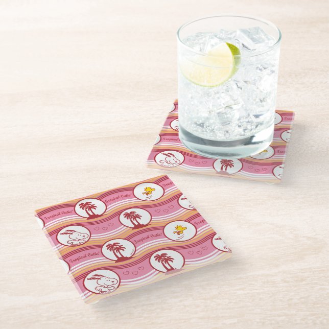 Peanuts | Snoopy & Woodstock Tropical Cutie Glass Coaster (Angled)