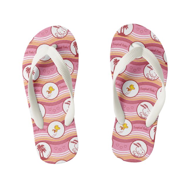 Peanuts | Snoopy & Woodstock Tropical Cutie Kid's Flip Flops (Footbed)