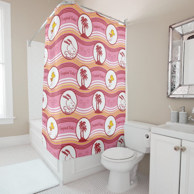 Peanuts | Snoopy & Woodstock Tropical Cutie Shower Curtain (In Situ)