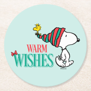 Peanuts   Snoopy & Woodstock Warm Wishes Round Paper Coaster