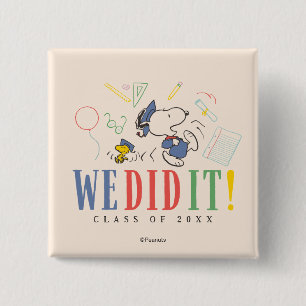 Peanuts Snoopy Woodstock We Did It Graduation Cap Button