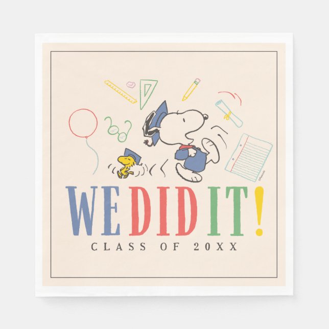 Peanuts Snoopy Woodstock We Did It Graduation Cap Napkins (Front)