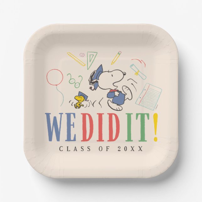 Peanuts Snoopy Woodstock We Did It Graduation Cap Paper Plates (Front)