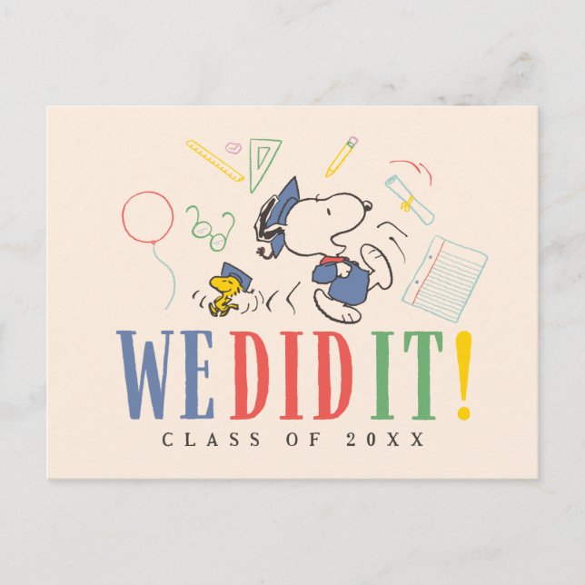 Peanuts Snoopy Woodstock We Did It Graduation Cap Postcard (Front)