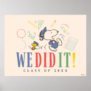 Peanuts Snoopy Woodstock We Did It Graduation Cap Poster