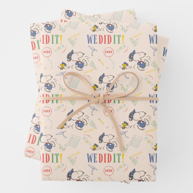 Peanuts Snoopy Woodstock We Did It Graduation Wrapping Paper Sheets (In situ)