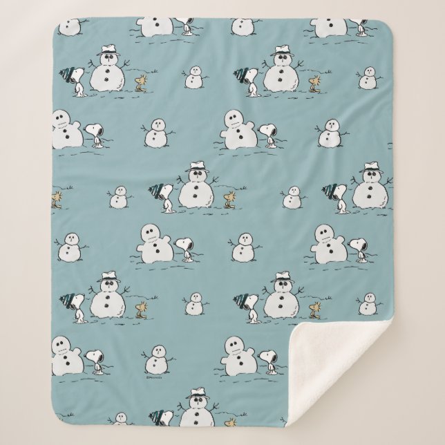 Peanuts | Snoopy & Woodstock Winter Break Pattern Sherpa Blanket (Front)