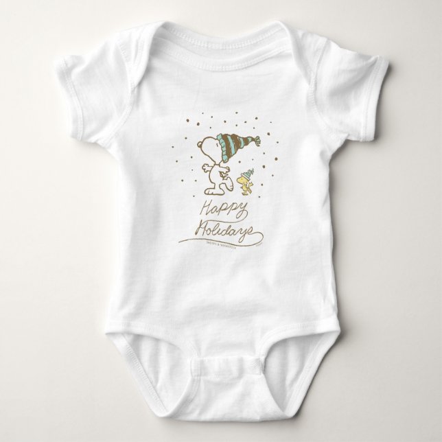 Peanuts | Snoopy & Woodstock Winter Skating Baby Bodysuit (Front)