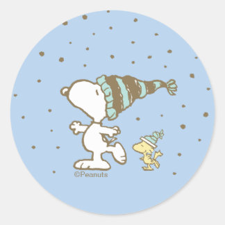 Peanuts | Snoopy & Woodstock Winter Skating Classic Round Sticker