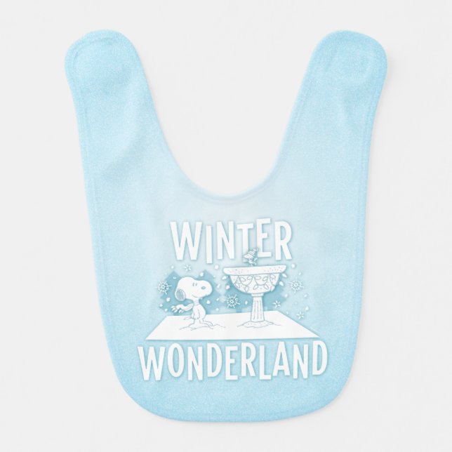 Peanuts | Snoopy & Woodstock Winter Wonderland Baby Bib (Front)