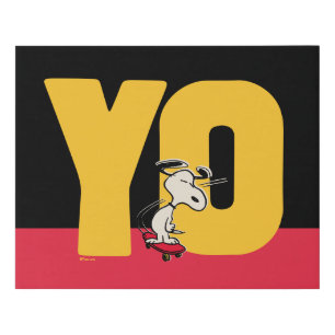 Peanuts Snoopy YO Skateboard Faux Canvas Print