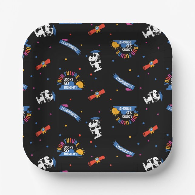 Peanuts Snoopy Your Future Looks Bright Graduation Paper Plates (Front)