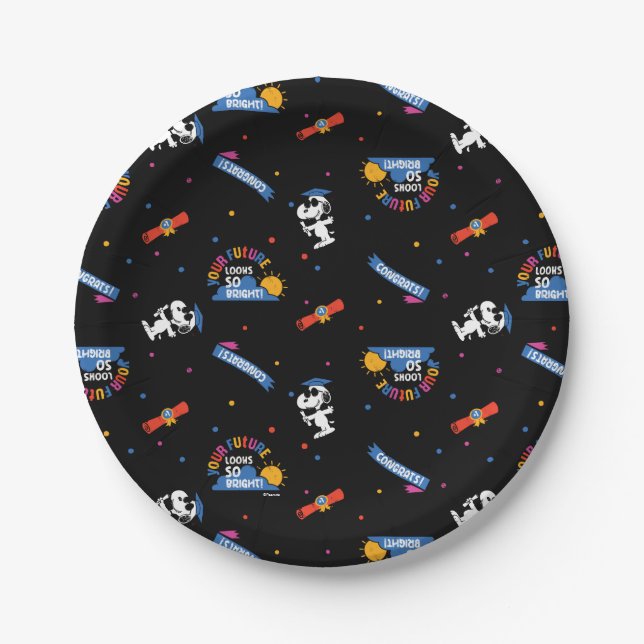 Peanuts Snoopy Your Future Looks Bright Graduation Paper Plates (Front)