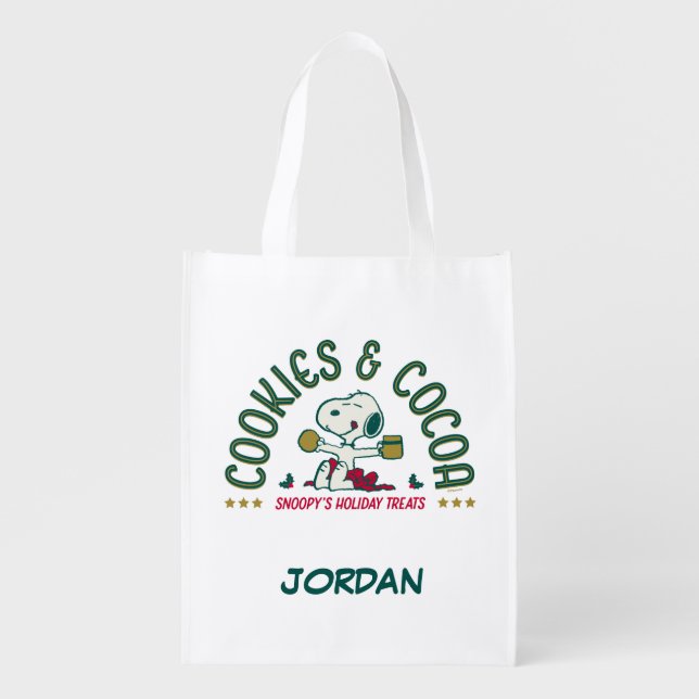 Peanuts | Snoopy's Cookies & Cocoa | Add Your Name Grocery Bag (Front)
